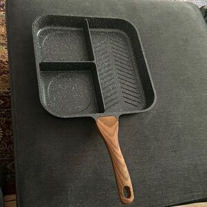 ESLITE LIFE 11” Nonstick Divided Grill Pan for Indoor Cooking with Wooden Handle